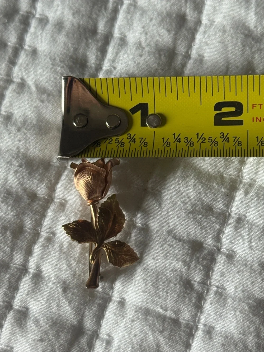 Vintage Single Rose Brooch Pin – Brushed Two-Tone Rosebud Floral Lapel Pin “1.5”